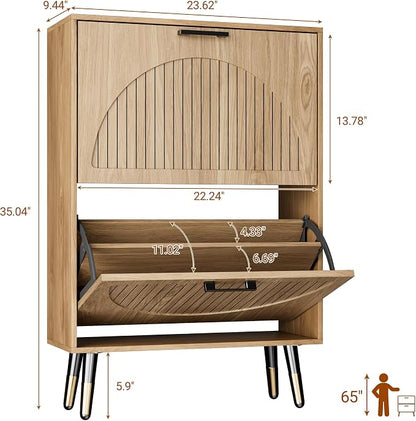 Farmhouse Shoe Cabinet Storage for Entryway, Slim Shoe Rack Cabinet - Image 2