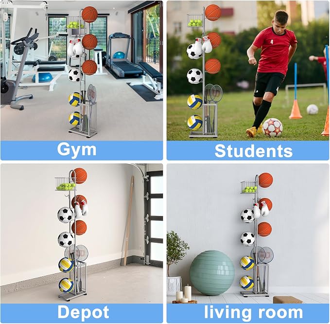 7 Tier Ball Storage Rack, Basketball Holder, Garage Sports Equipment Organizer - Image 7