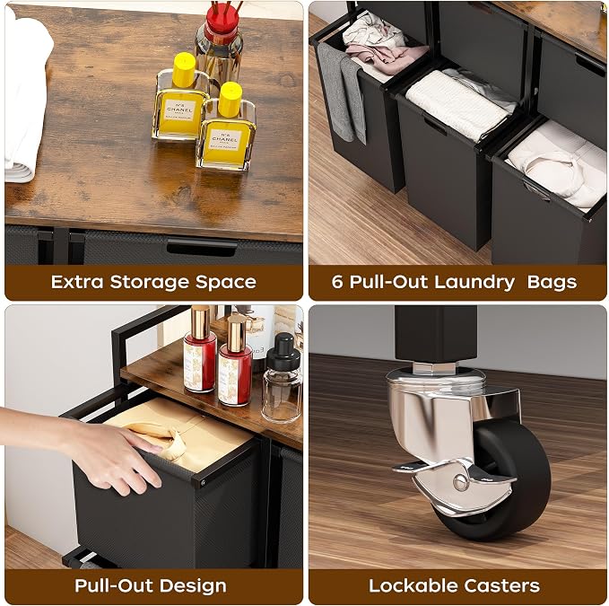HOMEIJU Laundry Basket with Wheels, Rolling Laundry Hamper Organizer with Large - Image 5