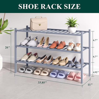 Smiry Bamboo Shoe Rack for Closet, 3 Tier Long Wooden Stackable Shoe Organizer - Image 2