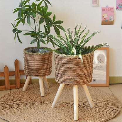 Rattan Indoor Plant Stand Straw Woven Flowers Pots Holder Stool - Image 3