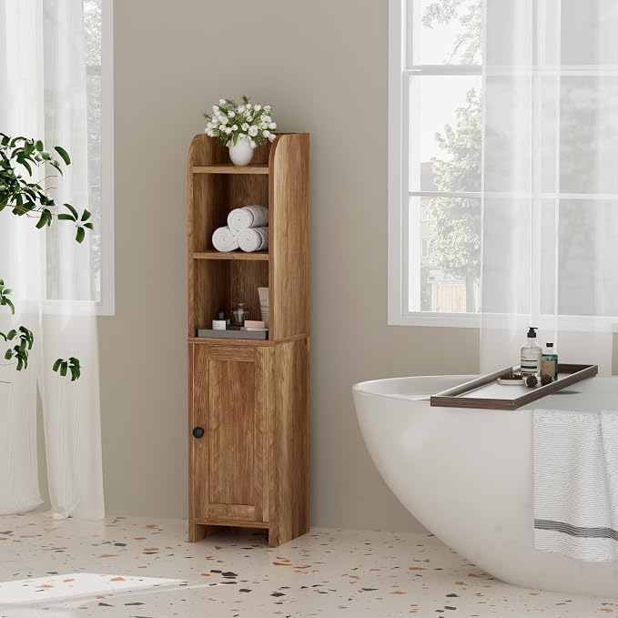 Homhedy Small Bathroom Storage Cabinet, Narrow Toilet Paper Cabinet | Corner - Image 2