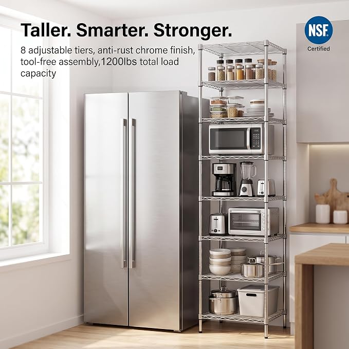 Finnhomy Heavy Duty 8 Tier Wire Shelving, Pantry Shelves - Image 3