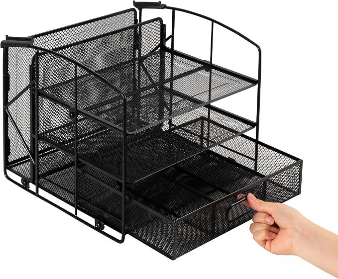 Amazon Basics Rectangular Desk Organizer 3 Tray w/Sliding Drawer and Hanging - Image 2
