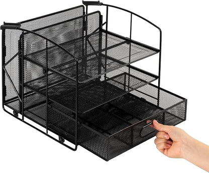 Amazon Basics Rectangular Desk Organizer 3 Tray w/Sliding Drawer and Hanging - Image 2