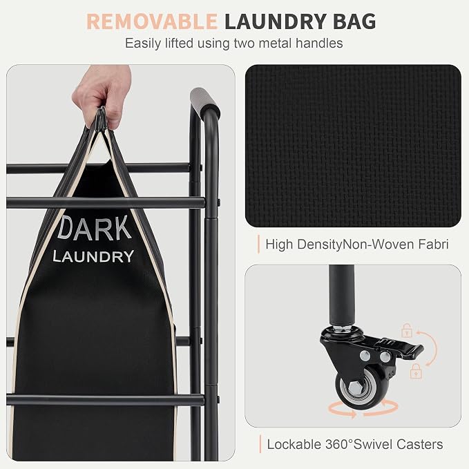 Laundry Sorter 3 Section, Laundry Hamper Cart - Image 4
