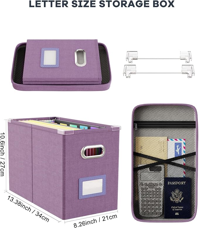 File Organizer with Lid, Hanging Filing Box with Mesh Pocket, Document Organizer - Image 2