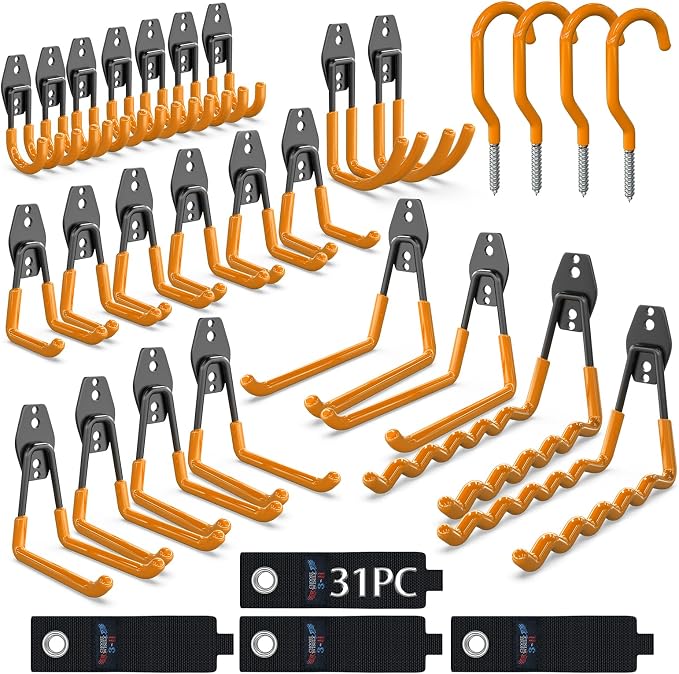3-H Garage Wall Hooks 31 Pack, Garage Hooks Heavy Duty by 3-H
