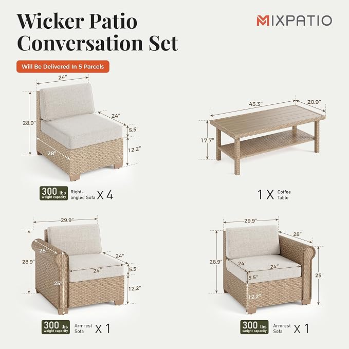 Patio Furniture Set, 7 Piece Outdoor Rattan Wicker Sectional Conversation Set - Image 6