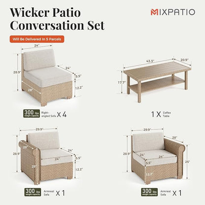 Patio Furniture Set, 7 Piece Outdoor Rattan Wicker Sectional Conversation Set - Image 6