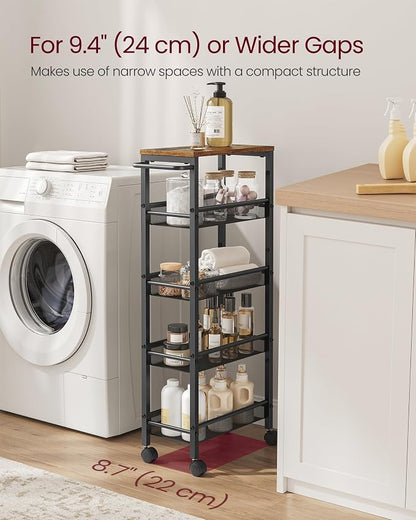 VASAGLE Slim Rolling Cart, 5-Tier Storage Cart, Narrow Cart - Image 3