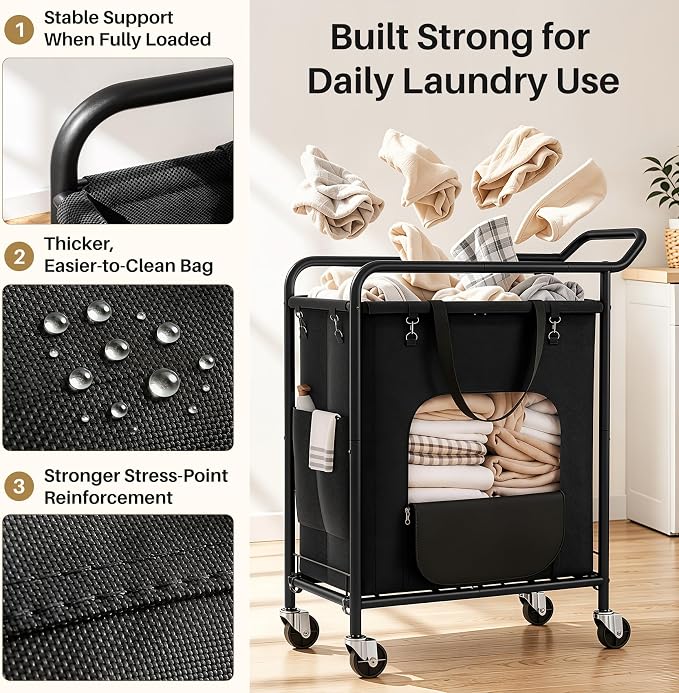 Laundry Basket with Wheels, Rolling Laundry Hamper with 38.4" Tall Handle - Image 7