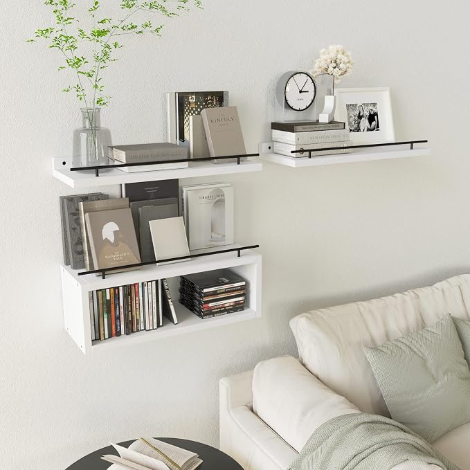 Floating Shelves for Wall with Cube Shelf, Wall Shelves with Metal Rail for - Image 5