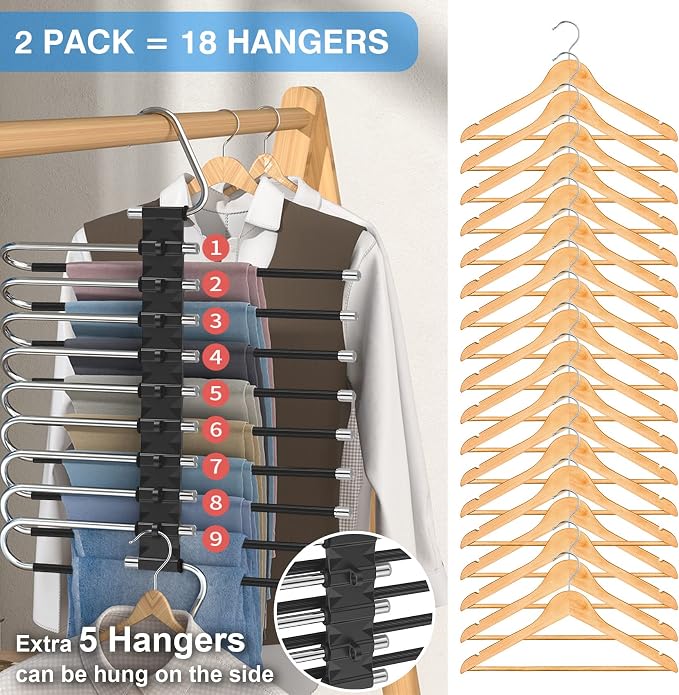 Upgrade 9 Layers Pant Hangers Space Saving, Non Slip Stainless Steel - Image 3