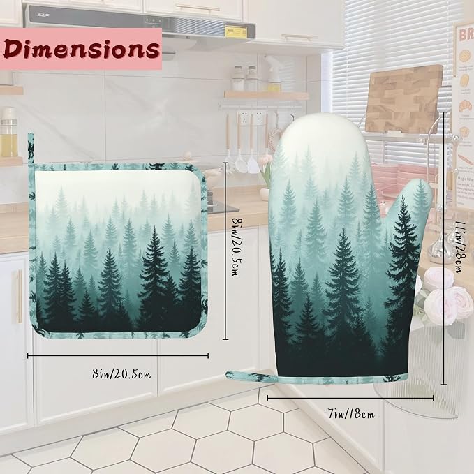 Misty Forest Silicone Oven Mitts and Pot Holders, Heat-Resistant 4 Piece - Image 2