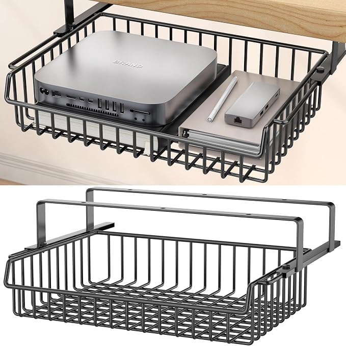 Under Desk Drawer, Slide Out Design, No Drill Metal Under Desk Cable Management by ENONCI