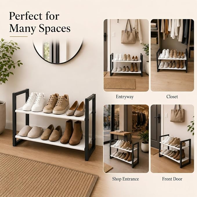 2-Tier Shoe Rack for Closet & Entryway, Stackable Shoe Organizer, - Image 4