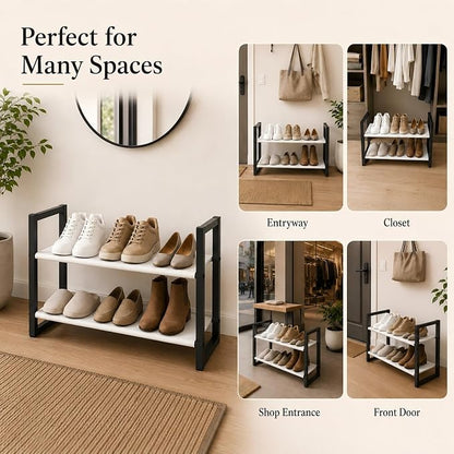 2-Tier Shoe Rack for Closet & Entryway, Stackable Shoe Organizer, - Image 4