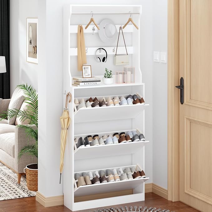 Shoe Cabinet for Entryway with 3 Flip Drawers, Narrow Hidden Slim Freestanding - Image 8