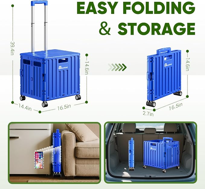 Folding Utility Cart with Lid, Portable Rolling Crate Handcart Collapsible - Image 4