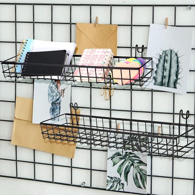 4 Pcs Wire Baskets Wall Grid Panel Hanging Wire Basket Hanging Wall Baskets No - Image 4