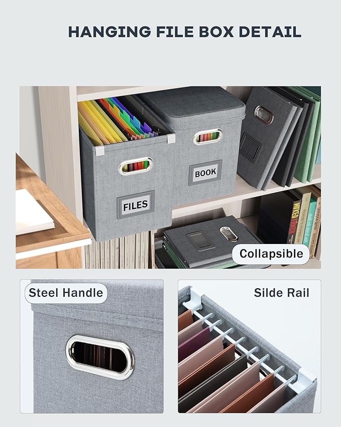 File Organizer Box with Lid, Hanging Filing File Box with Mesh Pocket, Document - Image 5