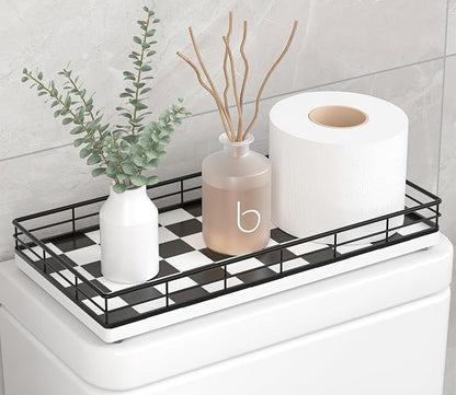 Toilet Tank Tray Organizer – Oak Wood Bathroom Counter Basket by Focusonit