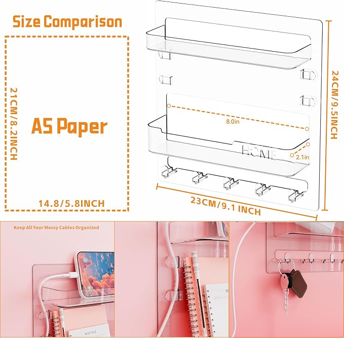 Yieach Bedside Shelf for Dorm Bed, Small Room and Nightstand, Wall Mounted - Image 2