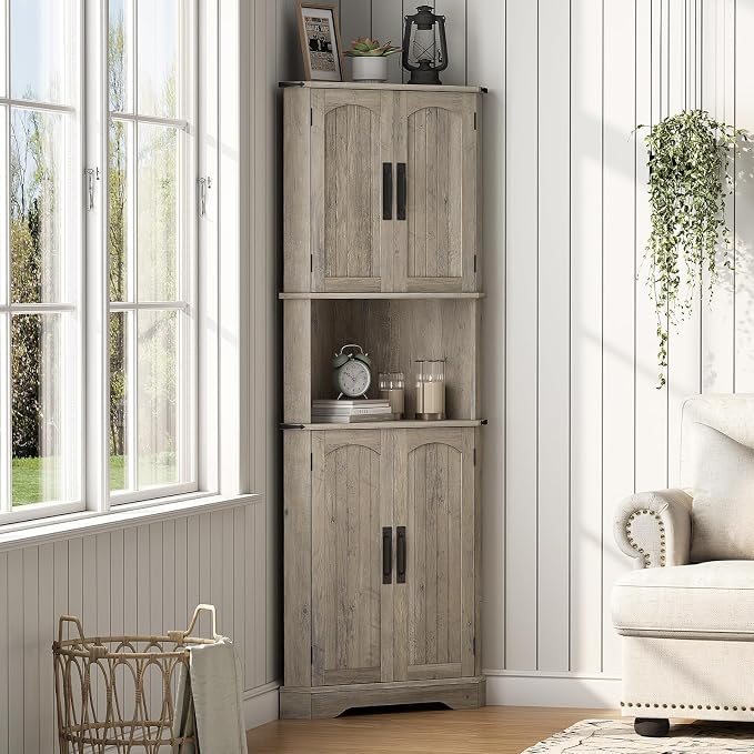 Maupvit Tall Corner Cabinet, Farmhouse Corner Storage Cabinet - Image 8