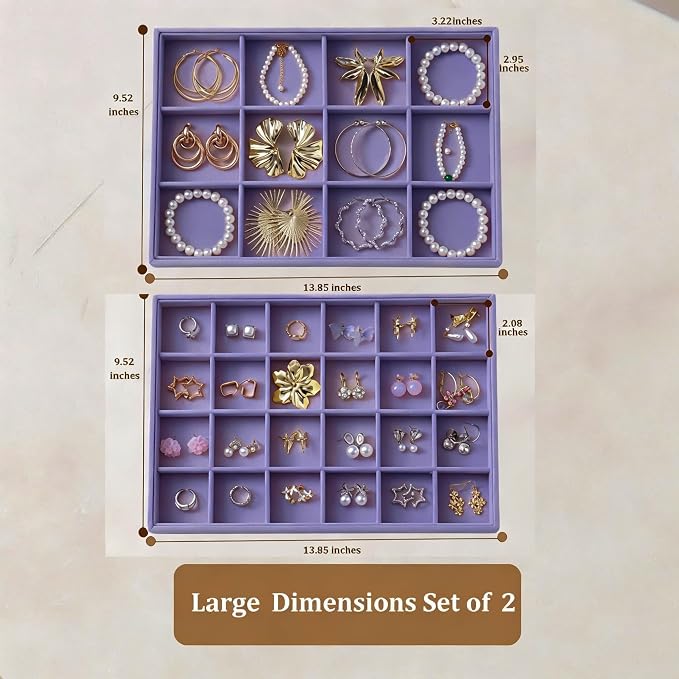 Large Velvet Jewelry Tray 2 Pack Stackable Jewelry Display Drawer Inserts Trays - Image 5