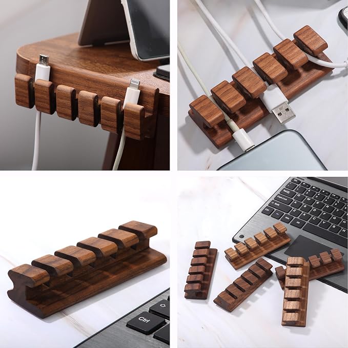 Walnut Wood Cord Holder – 5 Slots Cable Organizer - Image 7