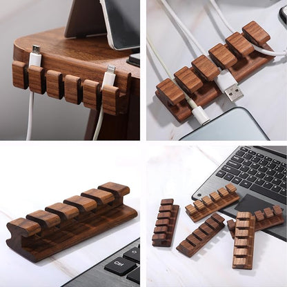 Walnut Wood Cord Holder – 5 Slots Cable Organizer - Image 7