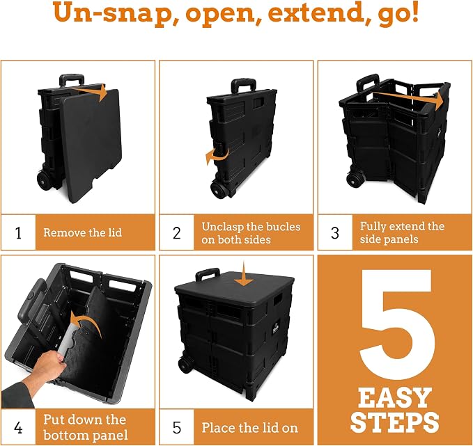 Collapsible Ultra-Slim Pack-N-Roll, 2 Wheel Utility Cart w/Lid used as Seat up - Image 6