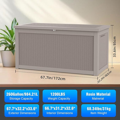 260 GallonOutdoor Storage Box, Resin Deck Boxes Waterproof, IndoorOutdoor Bin - Image 7