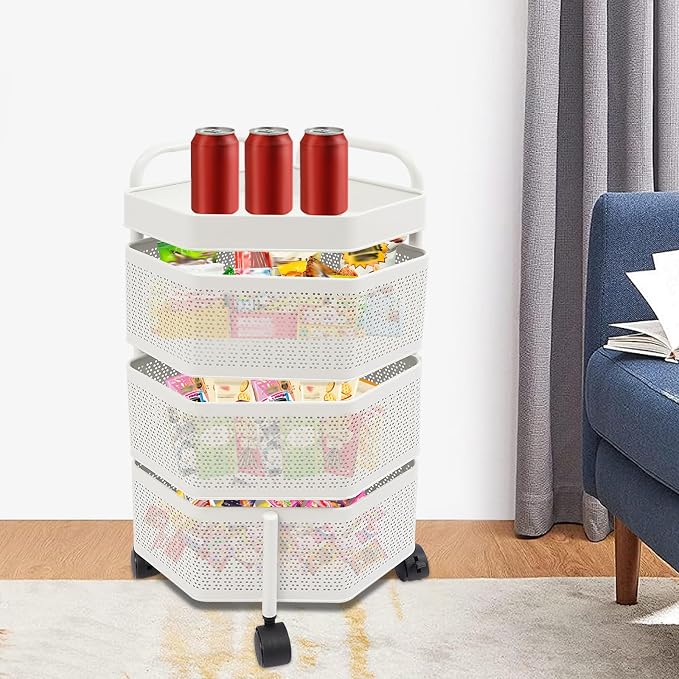 Rotating Storage Shelves, 3-Tier Removable Basket Shelf Organizer Metal Storage - Image 6