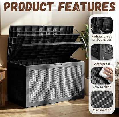 Vixzen 121 Gallon Waterproof Large Deck Box, Lockable Resin Outdoor Storage Box - Image 6