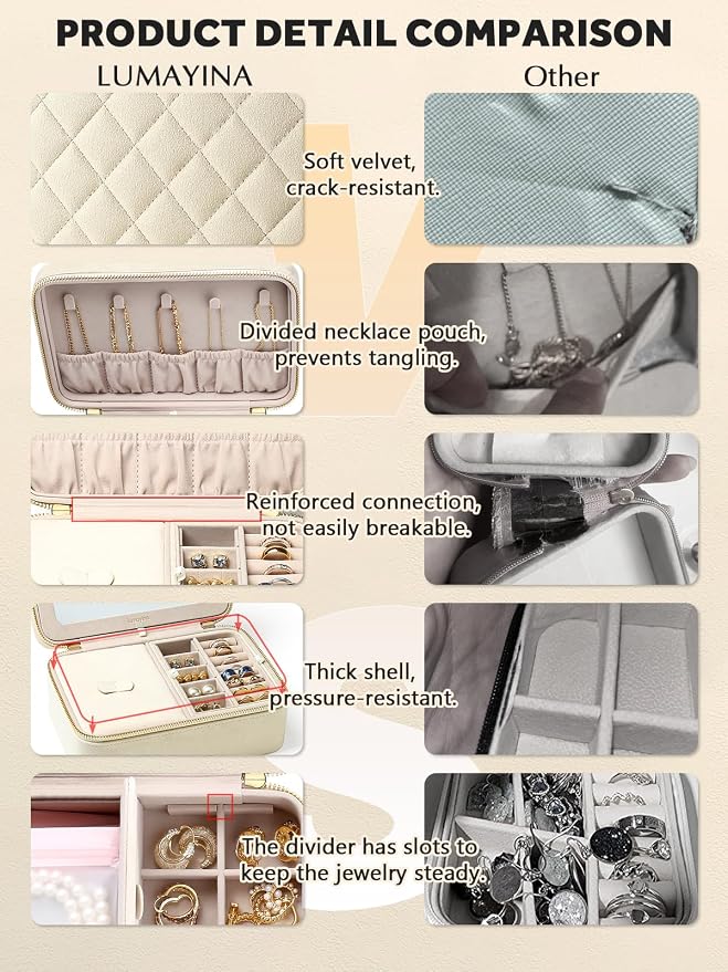 Velvet Travel Jewelry Box with Large Mirror, Double-Layer Jewelry Organizer Case - Image 6