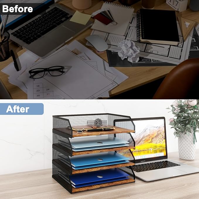 Natwind 4-Tier Stackable Paper Tray, Metal Mesh Desktop Organizer, Paper Sorter - Image 7