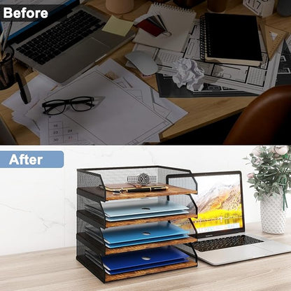 Natwind 4-Tier Stackable Paper Tray, Metal Mesh Desktop Organizer, Paper Sorter - Image 7