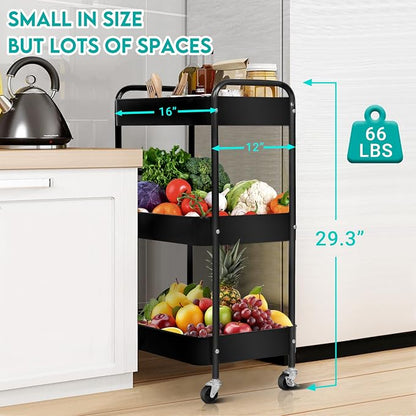 ZOES HOMEWARE 3 Tier Rolling Cart, Metal Utility Cart - Image 5