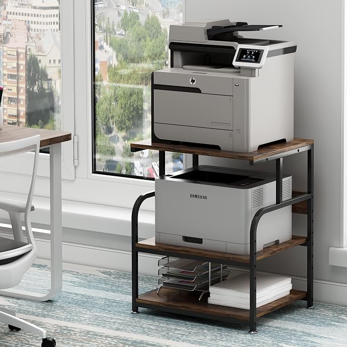 Large Printer Stand with Adjustable Storage Shelf, 3 Tier Printer Cart with by Fannova