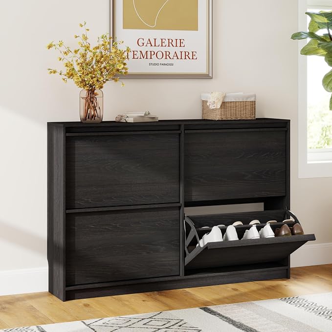 Shoe Cabinet with 4 Flip Drawers, Modern Narrow Shoe Storage Cabinet Organizer - Image 3