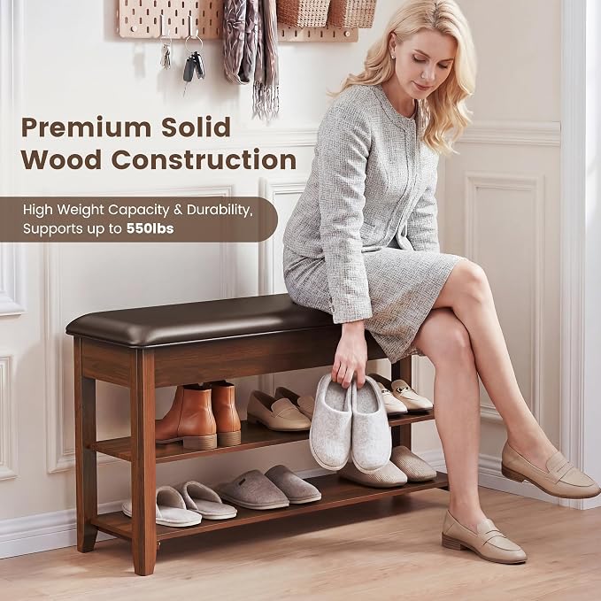 LBT Solid Wood Entryway Shoe Rack Bench - Image 7