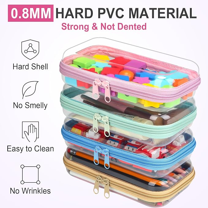 Hoolerry 4 Pcs Hard Clear Zipper Case Makeup Bags Plastic Pencil Pouch - Image 4