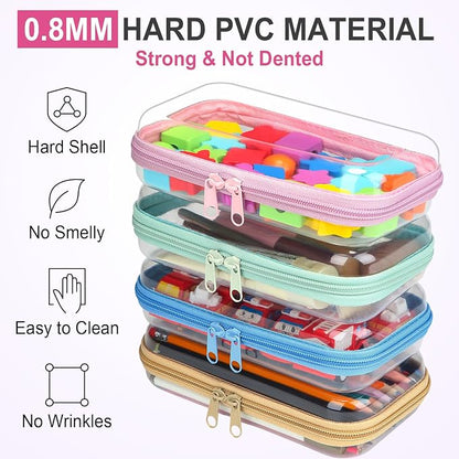 Hoolerry 4 Pcs Hard Clear Zipper Case Makeup Bags Plastic Pencil Pouch - Image 4