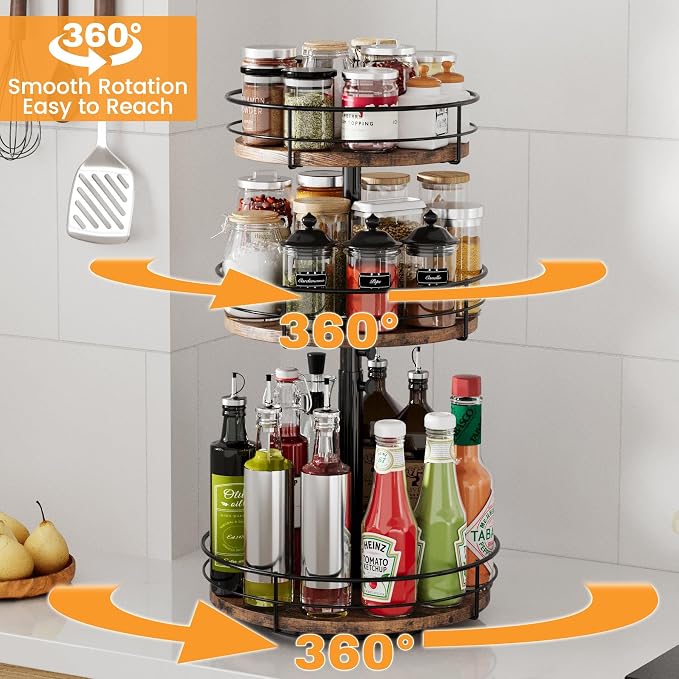 3 Tier Lazy Susan Spice Rack Organizer 360° Rotating, - Image 2