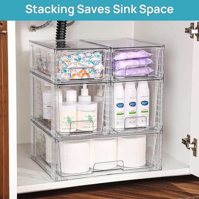 Vtopmart 7 Pack Stackable Storage Drawers, Easily Assemble Clear Plastic - Image 4