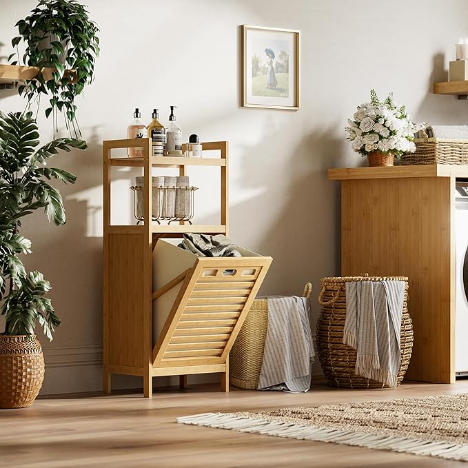 HITNET Tilt Out Laundry Hamper, Bamboo Laundry Basket - Image 6