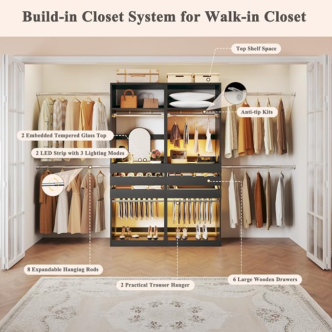 Closet System Set of 2, 5.7-10.4FT Closet Organizer System - Image 6