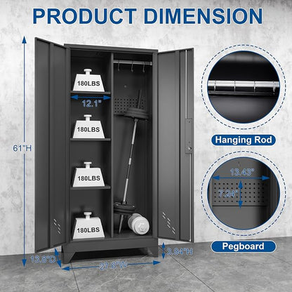 Garage Storage Cabinet, Broom Closet Storage Cabinet, Storage Shed, Metal - Image 3
